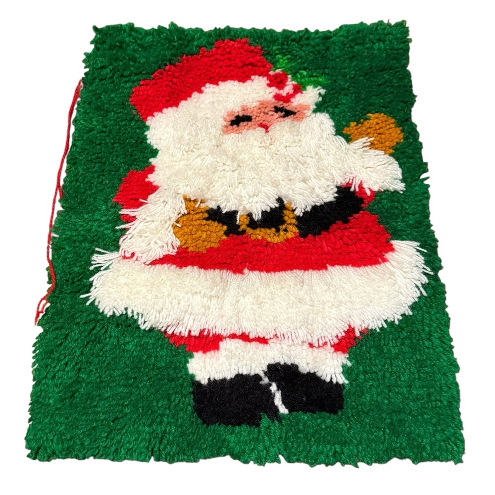 Vintage Latch Hook Wall Hanging Rug Santa Claus 70s Kitschy Christmas